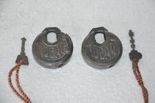 2 Pc Vintage Iron Handcrafted IDEAL Brand Round Padlocks,USA picture
