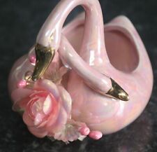 Double Head Pink Porcelain Swan Planter Vintage Sieros Japan picture