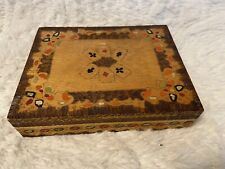 VTG Hand Made  WOODEN PLAYING CARD BOX, WITH VTG cards, MADE IN BULGARIA picture