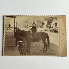 Antique Cabinet Card Photograph Sweet Little Boy On Horse Street View Clarion IA picture