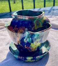 Vintage AR Cole North Carolina Pottery Drip Glaze Earthenware Succulent Planter picture