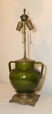 antique ornate green glazed pottery bronze brass figural electric table lamp picture