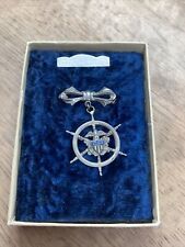 Original Early WWI US Navy Eagle Helm Enamel Sterling Silver Pendant Pin Medal picture