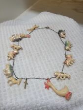 Vintage 1940s celluloid charms necklace Cracker Jack Very Rare Excellent Cond picture