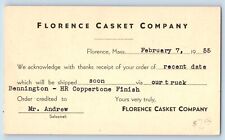 Northampton Massachusetts MA Postcard Florence Casket Company Mortuary 1955 picture