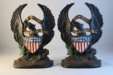 2- Vintage HUBLEY Cast Iron Book Ends Eagle & Shield 13 Stars Patina picture