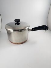 Revere Ware 1801 Copper Clad Bottom 3 QT Quart Sauce Pan w/Lid USA Made Vintage picture