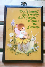 Vintage Don't Hurry Don't Worry Wall Plaque Kitschy Garden Fairy Riding a Snail picture