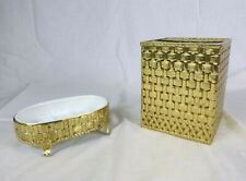 Vtg Stylebilt Gold Tone Ormolu Woven Design Tissue Holder & Soap Dish picture