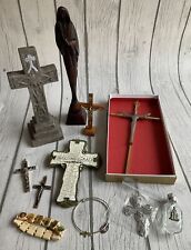 Religious Lot Of Crosses, Crucifix, Mary Statue, Holy Water Bottle, Jewelry picture