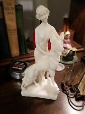 Vintage Alabaster Victorian Woman & Dog Figurine picture