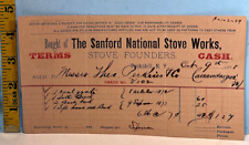 1888 The Sanford National Stove Works stove Founders Invoice. picture