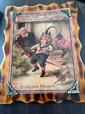 A GLORIOUS FOURTH YANKEE DOODLE POSTCARD WOODEN PLAQUE BY C CHAPMAN picture
