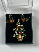 Avon Christmas Holly Brooch And Matching Earrings picture