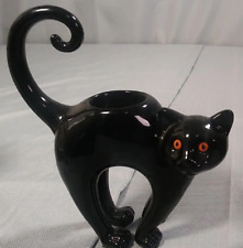 Yankee Candle Halloween Glossy Black Cat Tea Light Candle Holder 2012 picture