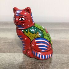 Red Mexican Folk Art Pottery Cat Kitten Figurine Hand Painted Signed Isidoro picture