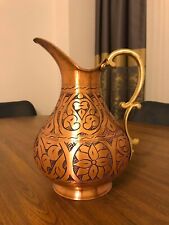 Engraved Solid Unlined Traditional %100 Handmade Hammered Copper Water Pitcher picture
