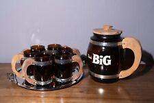 Siesta Ware 8 Piece Brown Glass Wood Handle Mugs Huge THINK BIG with Kromex Tray picture
