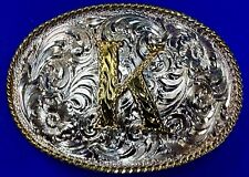 Letter initial K Hand Made & Engraved Award Design Medals Two Tone Belt Buckle picture