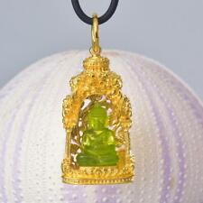 Buddha Image Gold Vermeil Sterling Pagoda Green Chalcedony Pendant Amulet 15.70g picture