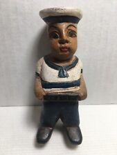 Vintage Figurine Hand Carved Wood Statue Sailor Boy picture