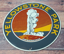 VINTAGE YELLOWSTONE NATIONAL PARK PORCELAIN GAS SERVICE STATION PUMP PLATE SIGN picture