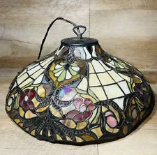 Vtg Tiffany Style Stained Glass Pendant Lamp Ceiling Fixture Hanging Light 16” picture