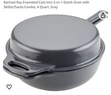 RACHAEL RAY 4 QT / 3.8 L CAST IRON COMBO DUTCH OVEN WITH SKILLET LID, Gray NIB picture