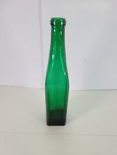 Vintage Emerald Green Bottle With Square Base 11 Inches picture