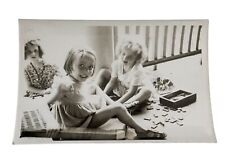 VTG Photo Little Girls On Porch Floor Playing Dominos picture
