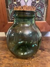 Vintage Viresa Green Glass Olive Jar Demijohn Spain 10 1/4