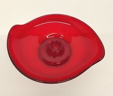 Vintage Red Glass Candle Holder Oval 7