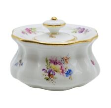 Antique Meissen Gilded Floral Porcelain Inkwell with Lid Blue Crossed Swords (B) picture