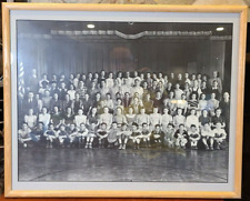 Vintage Large 1930's 1940's Class Photo Black And White Photo Matted & Framed picture