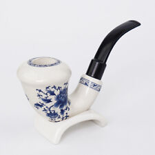 Calabash Ceramic Tobacco Pipe 9mm Curved Stem Smoking Pipe With Pipe Rack Holder picture