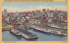 Downtown San Francisco from the Oakland Bay Bridge Postcard Linen Unposted  picture