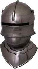 Medieval Gothic German Sallet with Bevor 18 Gauge Silver Viking Helmet Knight picture