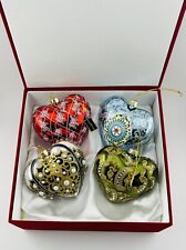 Joan Rivers 4 Russian Faberge Inspired Glass Heart Christmas Ornaments 2016 picture