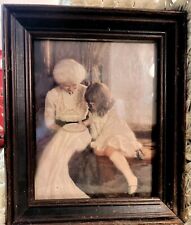 Vintage/ Antique Framed Art Print Grandmother And Child Embroidery picture