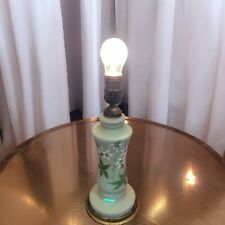 Jadeite? Green, Gold, White Flower IVY Electric Lamp Handpainted Estate Works picture