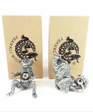 2 Lot NEW Frankli Wild Pewter Desk Accessory Monkey Elephant Paper Clip Holder picture