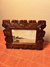Vintage 5x7 Wooden Hawian Picture Frame Carved Wood Tropical Flower Design picture