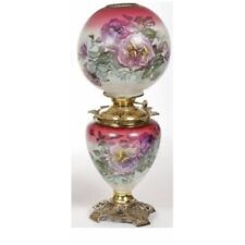 Antique Victorian Hand Painted Rosses Gone With The Wind Lamp picture