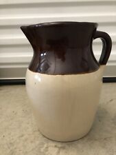 Open Crock Pitcher Brown Glazed and Tan Primitive Farmhouse Country 10