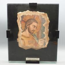 Vintage Giovanni Da Milano Volto Di Cristo Painted Stone Tile Under Glass picture