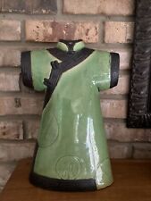 Chinese Green Porcelain Pottery Imperial Robe Vase W/Roundels Crackle 13” picture