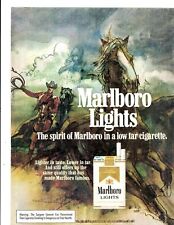 1976 Print Ad  Marlboro Lights Cigarette Illustration Cowboy Lasso Roping Horse picture