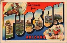 Vintage 1930s TUCSON, Arizona Large Letter Postcard Multi-View / Curteich Linen picture