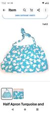 Vintage Half Apron Turquoise and White Elephants picture