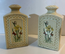 Enesco Ceramic Salt & Pepper Shakers 1970's Butterflies Trellis Cottage Core Vtg picture